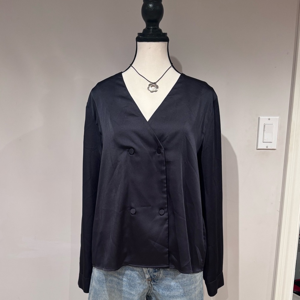 Simons Navy Satin Blouse